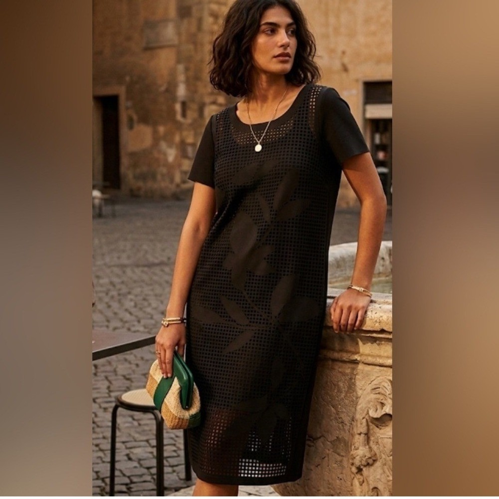 Lafayette 148 Black Dress With Floral Overlay